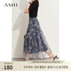 AMII2025夏法式摩登復(fù)古油畫(huà)玫瑰印花網(wǎng)紗裙半身裙女A字裙12452074 灰藍(lán) 170/76A/XL