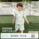 babylove寶寶短袖套裝夏季竹棉山茶紗布薄款透氣外出兒童清新家居服夏裝