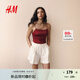 H&M女士休閑褲2025年夏季新款亞麻混紡抽繩短褲1259172 白色 S 160/72