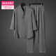 莫代爾夏季睡衣男士七分袖冰絲亞麻家居服套裝棉麻兩件套寬松中國風(fēng) 灰色【上衣+褲子】?jì)杉?3XL 160-175斤