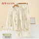 古今（GUJIN）春秋新品純棉100睡衣女長(cháng)袖家居服泡泡紗大碼優(yōu)雅清新睡褲套裝XL