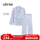 ubras流光滿(mǎn)印翻領(lǐng)短袖短褲套裝家居服睡衣女薄款舒適居家 【女款】長(cháng)袖長(cháng)褲-發(fā)呆小羊-藍 M