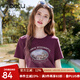 百圖betu女裝2025夏季新款T恤圓領(lǐng)藝術(shù)圖案印花棉感短袖上衣女2503T28 梅子色 L