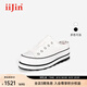 艾今（IIJIN）夏季女鞋7.5cm厚底內(nèi)增高經(jīng)典帆布一腳蹬包頭拖鞋女AF788DBU(AL) 白色 34