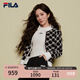 FILA 楊冪同款|斐樂官方女士編織外套2025春新款時(shí)尚休閑拼色毛衣開衫 正黑色-BK S （160/80A/S）