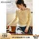 Olrain歐芮兒黃色法式T恤女春季2025新款假兩件一字領(lǐng)溫柔風(fēng)上衣 黃色 M