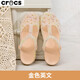 Crosc洞洞鞋女夏新款厚底防滑軟底大碼沙灘涼鞋護(hù)士外穿果凍涼拖 卡駱馳crocs金色英文 38