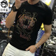 狄帝鯊 歐洲站夏季新款潮流時(shí)尚男裝重工燙鉆冰絲t恤男印花棉質(zhì)短袖男士 四方-T3021純棉【黑色】 XL