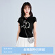樂(lè)町【商場(chǎng)同款】七夕字母花卉韓系少女小飛袖T恤夏修身短袖C1CNF2602 黑色 M
