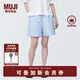 無印良品（MUJI）女式 水洗 平紋 短褲 休閑 褲子女款夏季款女裝中褲 外穿 淺藍色4S XL (165/74A)
