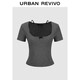 UR2025秋季新款女裝拼接吊帶蕾絲短款修身短袖T恤UWG450183