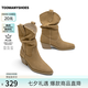 TOOMANYSHOES  【吳昕同款】 秋日記憶騎士靴高跟短靴尖頭短靴美拉德堆堆靴 淺卡其（尖頭款）【預(yù)售12天】 36