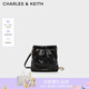 CHARLES&KEITH迷你菱格流浪包單肩斜挎雙肩包包女包生日七夕禮物CK2-60782390 Black黑色 S