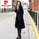 皮爾卡丹（pierre cardin）雙面羊絨大衣女中長款2025新款秋冬高端收腰顯瘦羊毛黑色毛呢外套 鋼琴黑 S