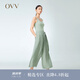 OVV2023春夏新款女裝醋酸隨附腰帶寬松飄逸闊腿百褶裙褲 薄荷綠（凈色）08 S