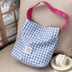 桂岐元氣撞色粉色格子帆布包休閑大容量單肩包可愛(ài)韓系布袋 格子帆布包【淺藍色】