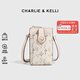 CHARLIE&KELLI CK品牌包包女包2025新款手機包迷你花草豎款錢包單肩斜挎包 杏色【京倉配送 品牌禮袋】