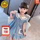G.DUCKKIDS小黃鴨童裝女童連衣裙夏季兒童衣服洋氣中小童夏天娃娃領(lǐng)牛仔裙女 藍色 90 建議80-90cm1歲半-2歲