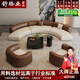 舒格亞意式輕奢新款沙發(fā)歐式酒店大堂辦公室接待洽談美容院弧形沙發(fā)組合 生態(tài)皮(棕色+米白色) 五人位 280cm 沙發(fā)(分三段)