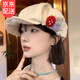 鹿珊伍八角帽日系復(fù)古棉麻女夏季彩色毛氈紐扣畫家帽子不對(duì)稱云朵貝雷帽 紐扣八角帽【米色】