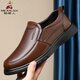 稻草人秋冬款商務(wù)休閑鞋男士頭層牛皮鞋男正裝鞋懶人套腳豆豆鞋 棕色 39