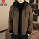 皮爾卡丹（pierre cardin）毛呢外套男士連帽夾克春秋冬季新款韓版休閑男裝保暖防寒大衣潮 咖啡色 TBM76 款 常規 2XL 【建議135-150斤】