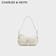 CHARLES&KEITH復古油蠟皮單肩斜挎腋下包生日禮物新年禮物送女友CK2-20782621 Cream奶白色 S