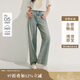 茵曼復(fù)古藍(lán)寬松闊腿牛仔褲夏季女裝新潮休閑顯瘦水洗長(zhǎng)褲 懷舊藍(lán) XL
