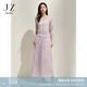 玖姿·安娜蔻藝術(shù)感流光裙光澤感百褶傘裙半身裙女2025春季新款 粉紫 L