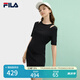FILA 斐樂官方女裝針織連衣裙2025夏新款時尚簡約休閑修身連身裙 正黑色-BK L 170/88A/L