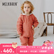 Milkbarn嬰兒秋季夾棉連體服寶寶連帽哈衣新生兒爬爬服雙面穿外套 桃紅小桃 90cm (18-24m)