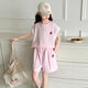葉余女童短袖套裝新款兒童洋氣夏季中大童短褲休閑運動(dòng)兩件套6到12歲 粉拼色套裝 52