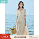 茵曼（INMAN）文藝清新連衣裙2025夏季女裝新款花邊桃心領(lǐng)收腰泡泡袖長(zhǎng)裙 悠蘭杏 M