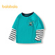 巴拉巴拉童裝男童長(cháng)袖t恤假兩件純棉打底衫秋裝條紋撞色潮酷舒適 翠綠40221 110