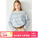 ELLE KIDS春季新款女童圓領(lǐng)復(fù)古藍白條紋全棉休閑打底衫寬松長袖T恤上衣