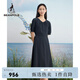 beanpole【度假連衣裙】濱波  春夏女士?jì)?yōu)雅小V領(lǐng)短袖連衣裙 藏青色 M 165/88A