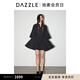 DAZZLE地素 連衣裙2024春季新款女裝深V復(fù)古鏤空刺繡短袖短裙 黑色 M