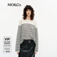 MO&Co.針織衫2025春新品黑白條紋落肩肌理感輕柔微透圓領(lǐng)MBE1SWTT04 白黑條色 S 160