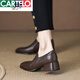 卡帝樂鱷魚（CARTELO）全牛皮皮鞋單鞋女2025春新款粗跟皮鞋中.跟深口及裸鞋新品 棕色 碼數(shù)標(biāo)準(zhǔn) 38