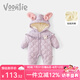 凡獵嬰兒衣服冬裝新生女寶寶連體衣夾棉加絨保暖棉服外出哈衣冬季 紫色 66cm