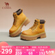 駱駝（CAMEL）大黃靴女時髦擦色粗跟戶外工裝馬丁靴 L24W076611 土黃(5孔) 38