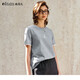 Olrain歐芮兒法式灰色T恤女春季拼接蕾絲印花短袖上衣 灰色 L