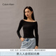 Calvin KleinJeans25早春女士氣質(zhì)溫柔法式ck一字肩羅紋重磅長袖T恤J224992 BEH-太空黑 S
