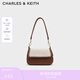 CHARLES&KEITH25夏季新品葉片裝飾單肩斜挎包腋下包七夕禮物CK2-20782576 Taupe Canvas灰褐色/米色 S