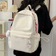 栢啟歆書(shū)包初中女生簡(jiǎn)約百搭雙肩包高中大學(xué)生背包大容量校園潮流電腦包 米白色雙肩包大號【鈴鐺熊+吊墜】