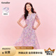 珂萊蒂爾[瑰麗小蠻腰]女裝夏桑蠶絲真絲法式修身連衣裙 淡紫紅 M
