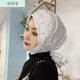 倩繡菲 回族女人的套頭紗巾秀英套頭回族女士帽子網(wǎng)紅綁帶軟帽檐重工頭套蓋頭紗巾包頭巾 白色 重工釘珠絲帶軟帽檐套頭