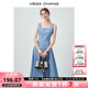 VEGA CHANGVEGA CHANG無(wú)袖連衣裙女2025年新款夏季法式方領(lǐng)顯瘦藍色吊帶裙子 藍白格子 M