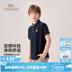 英氏（YEEHOO）男童T恤兒童短袖POLO衫夏季時(shí)尚休閑學(xué)院風(fēng)上衣夏裝新款中大童裝 字母學(xué)院-深藍(lán) 【涼感透氣】 165 【順豐包郵&極速達(dá)】