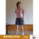 獨束大碼女裝復古POLO領收腰顯瘦T恤女夏季新款微胖mm休閑百搭上衣 桃粉色 L （尺碼：2）